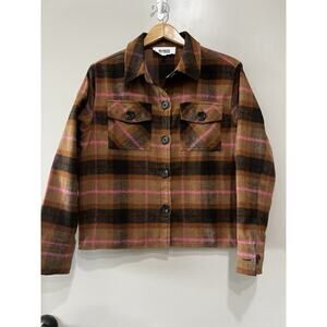 NEW BB Dakota Steve Madden Women's Chocolate Brown Button Boxy Jacket Plaid M